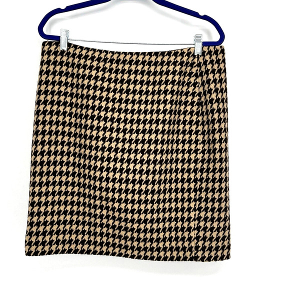 TALBOTS Skirt Women Petite 14 Brown Houndstooth Wool Blend Pencil Tweed Career - Picture 1 of 6